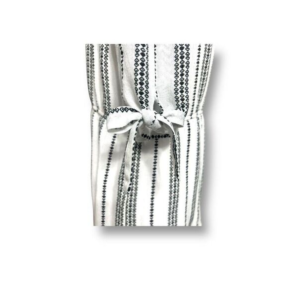 J Gee M Off Shoulder Striped Dress White Black Rayon Tie Sleeve Boho Midi Coasta - Picture 4 of 8